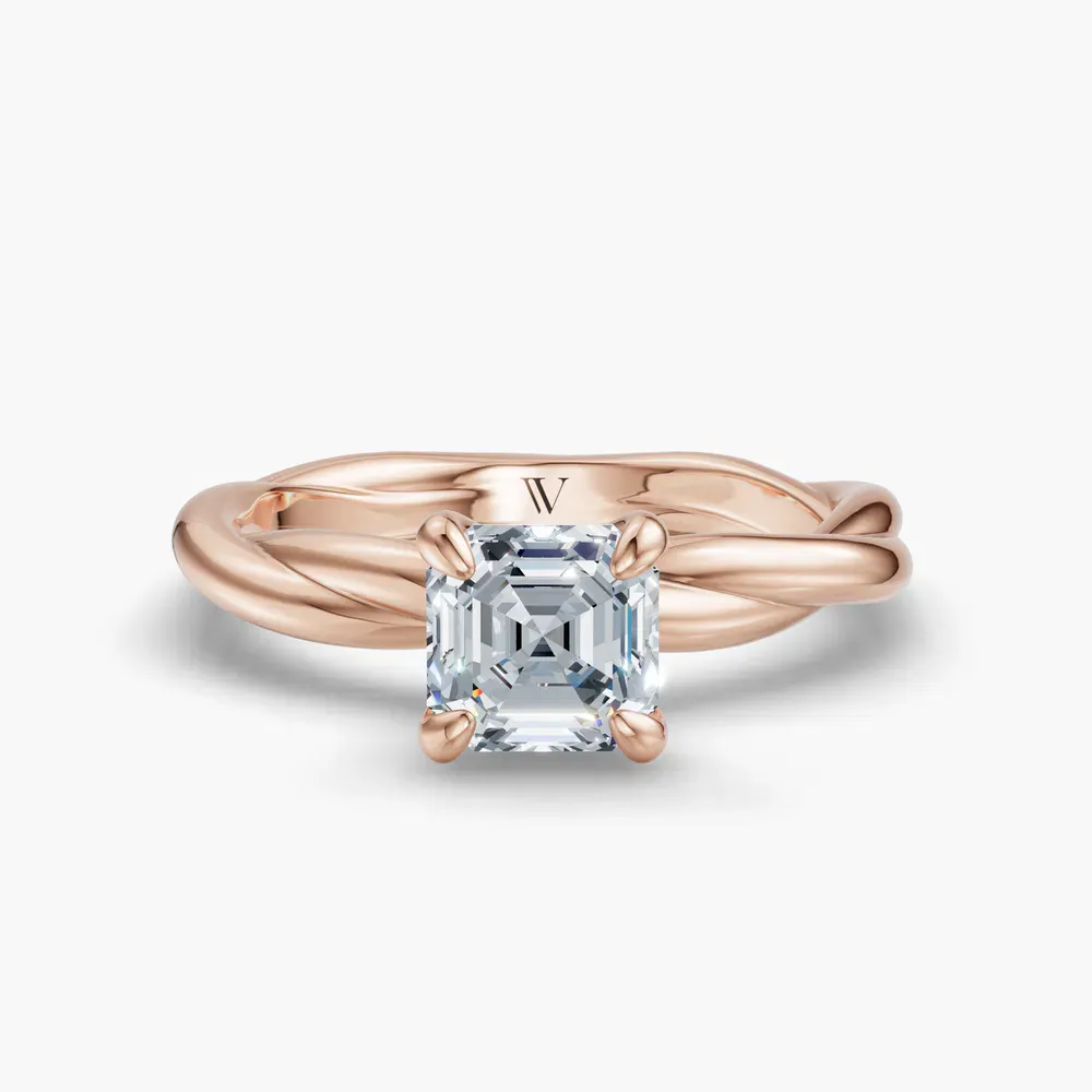 Certified 1 carat Lab Grown Diamond Asscher Cut Solitaire, Twist Engagement Ring in 14K Rose Gold-Fyora
