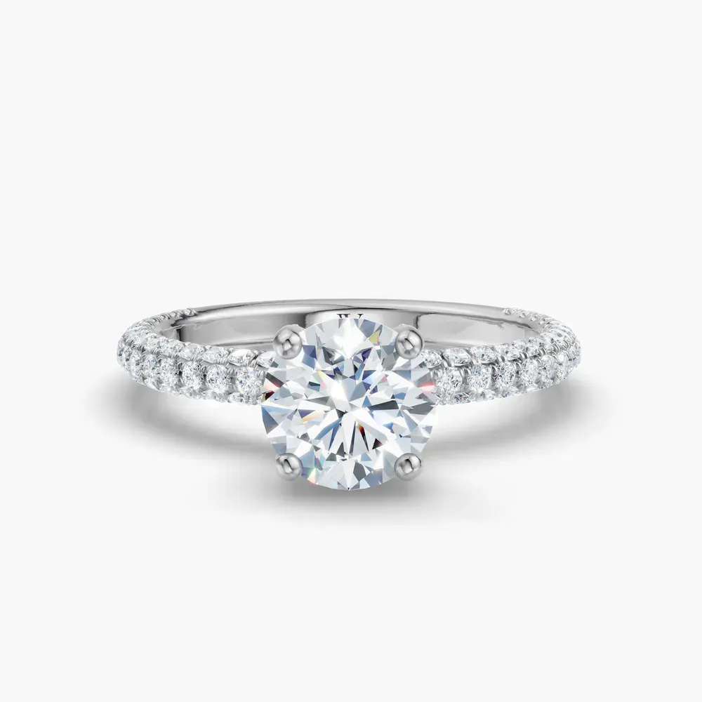 Certified 1 carat Lab Grown Diamond Round Cut Pavé, Hidden Halo, Four Prong Engagement Ring in 14K White Gold-Palith