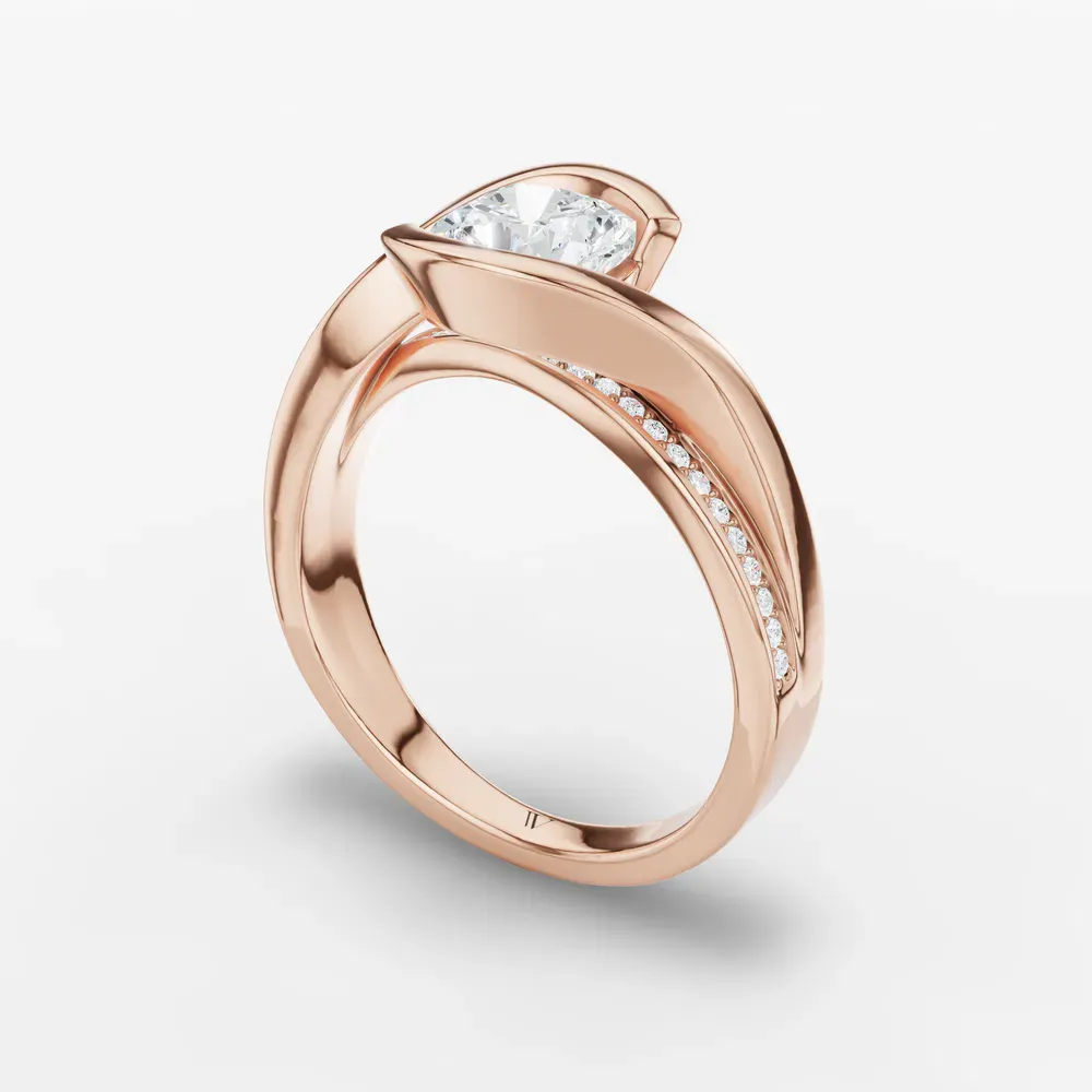 Certified 1 carat Lab Grown Diamond Cushion Cut Bezel, Modern, Split Shank Engagement Ring in 14K Rose Gold-Elara