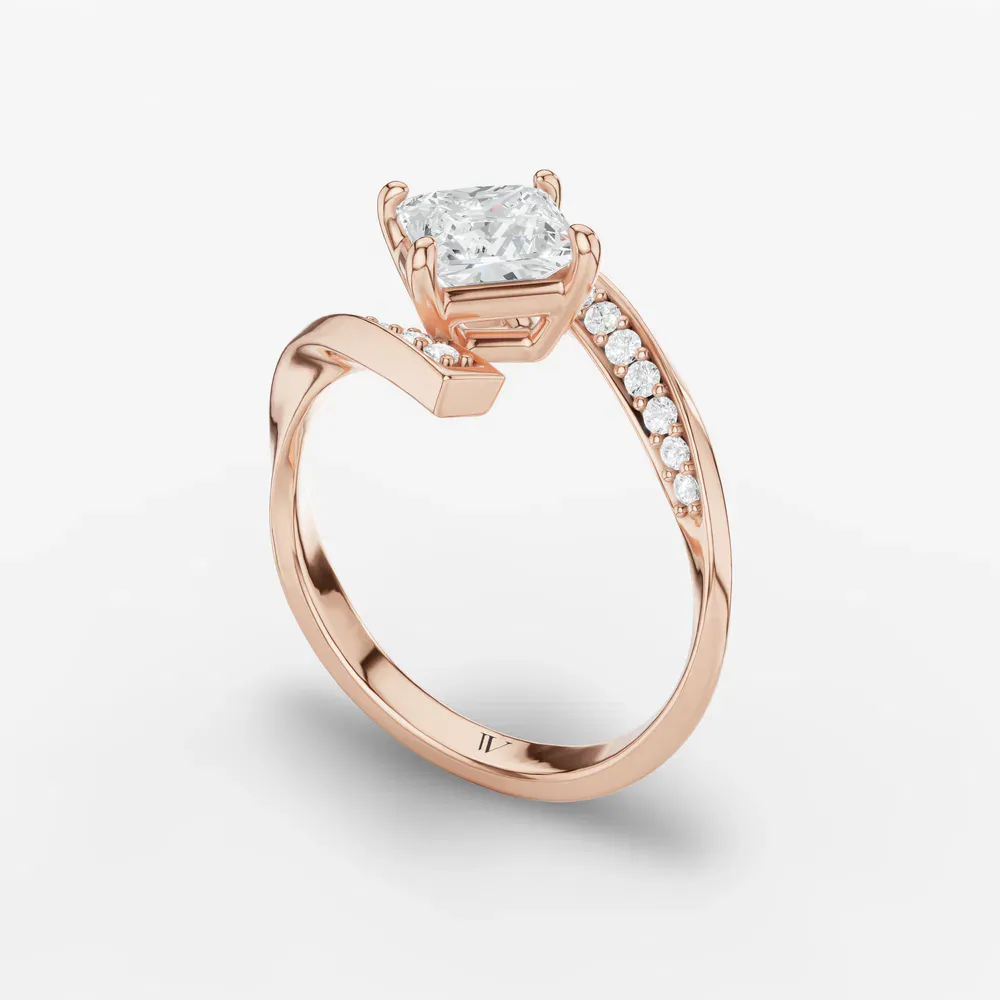 Certified 1 carat Lab Grown Diamond Princess Cut Modern, Unique, Pavé Engagement Ring in 14K Rose Gold-Lirene