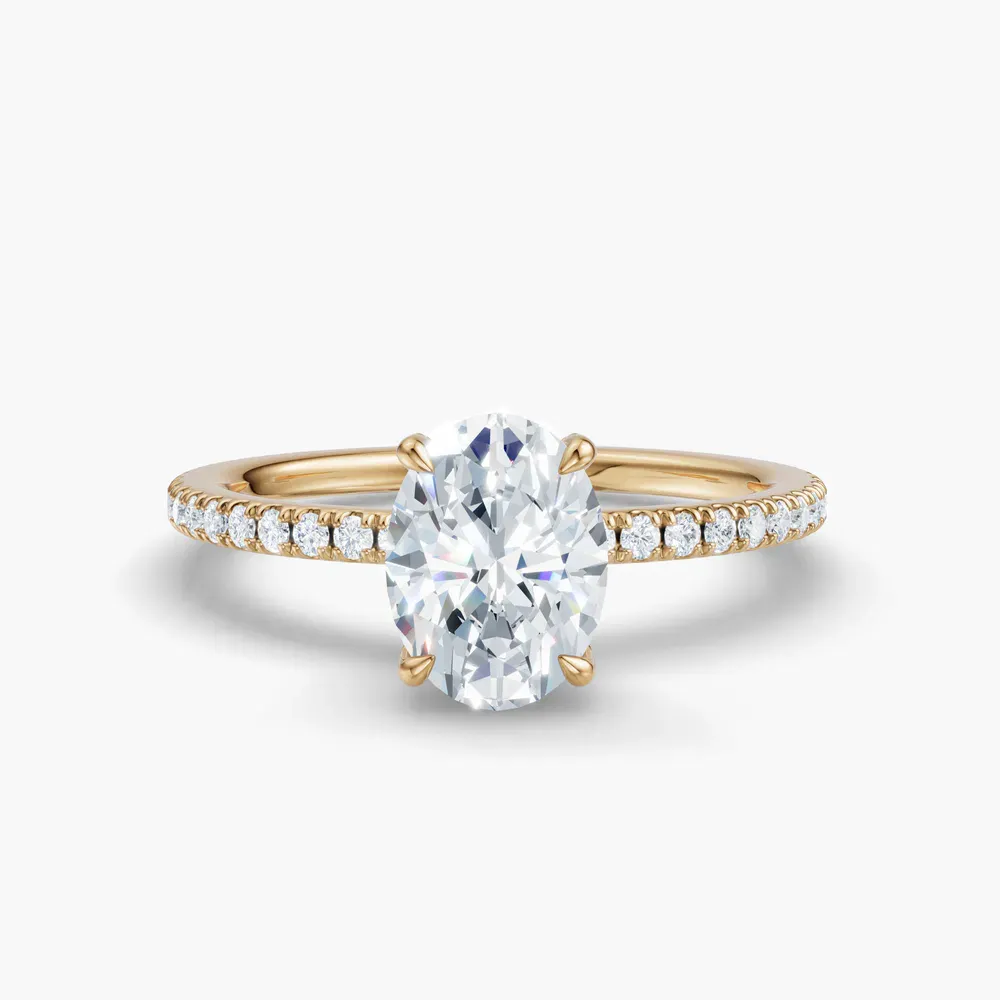 Certified 1 carat Lab Grown Diamond Oval Cut Pavé, Hidden Halo Engagement Ring in 14K Yellow Gold-Orhi