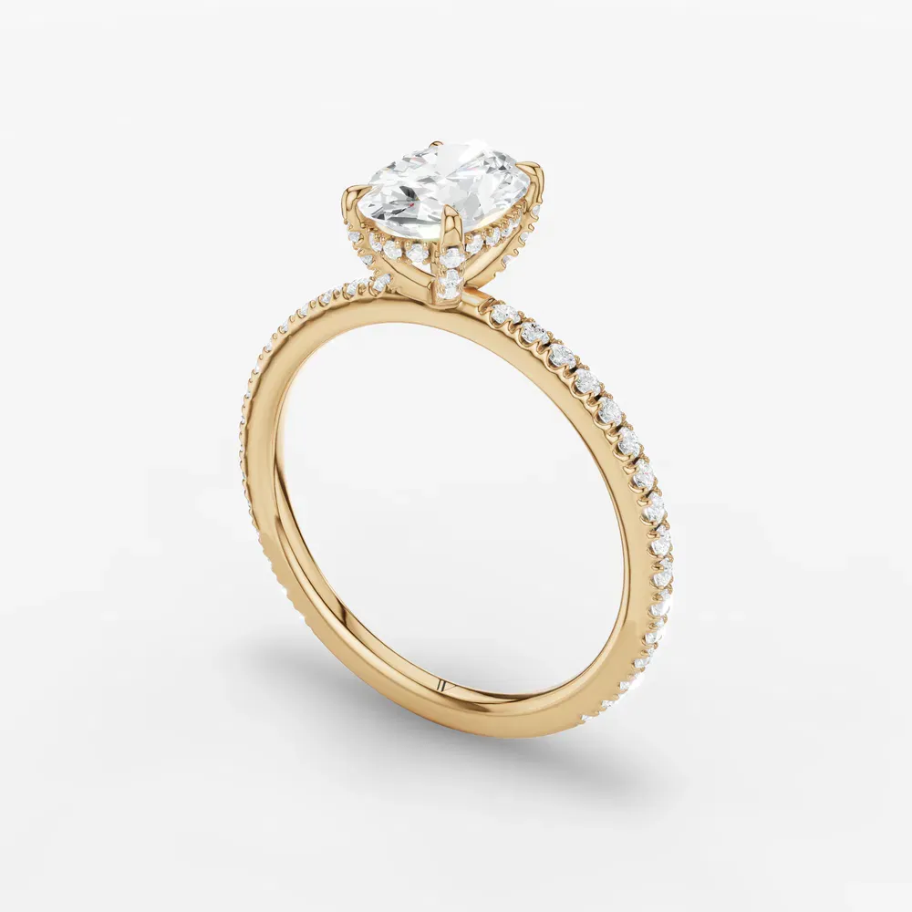 Certified 1 carat Lab Grown Diamond Oval Cut Pavé, Hidden Halo Engagement Ring in 14K Yellow Gold-Orhi