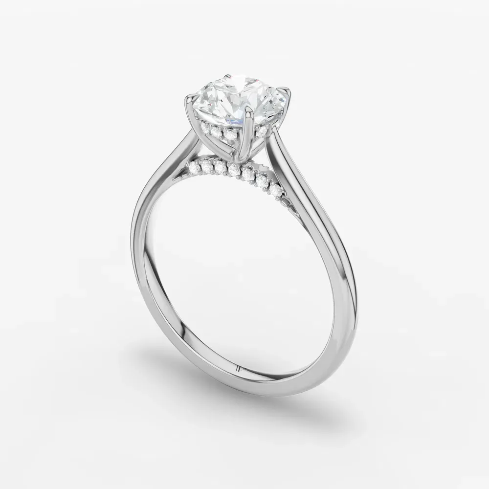 Certified 1 carat Lab Grown Diamond Round Cut Hidden Halo, Cathedral, Solitaire Engagement Ring in 14K White Gold-Wrenq