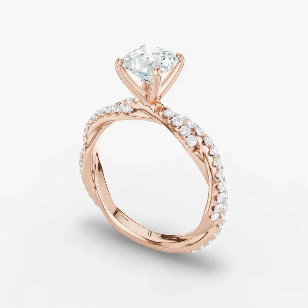 Certified 1 carat Lab Grown Diamond Cushion Cut Pavé, Twist Engagement Ring in 14K Rose Gold-Alva