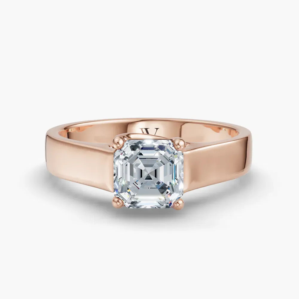 Certified 1 carat Lab Grown Diamond Asscher Cut Solitaire, Cathedral Engagement Ring in 14K Rose Gold-Grion