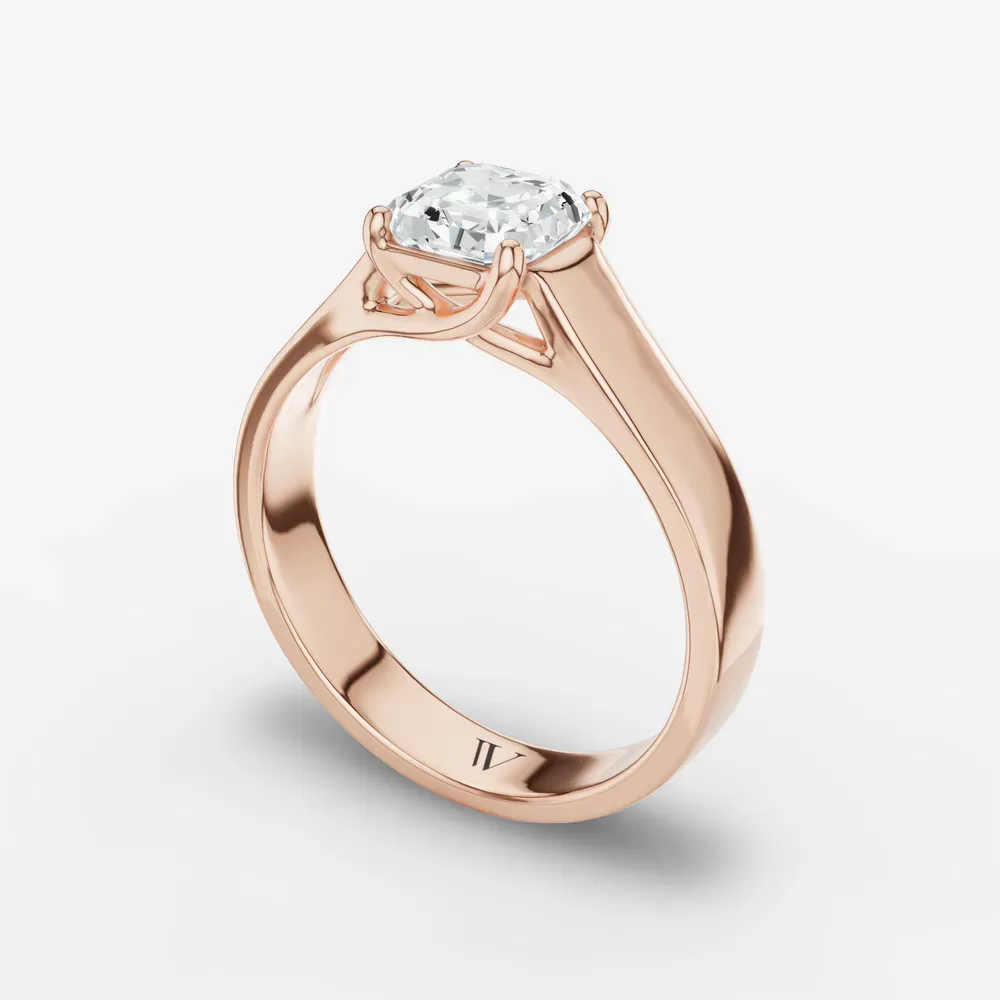 Certified 1 carat Lab Grown Diamond Asscher Cut Solitaire, Cathedral Engagement Ring in 14K Rose Gold-Grion