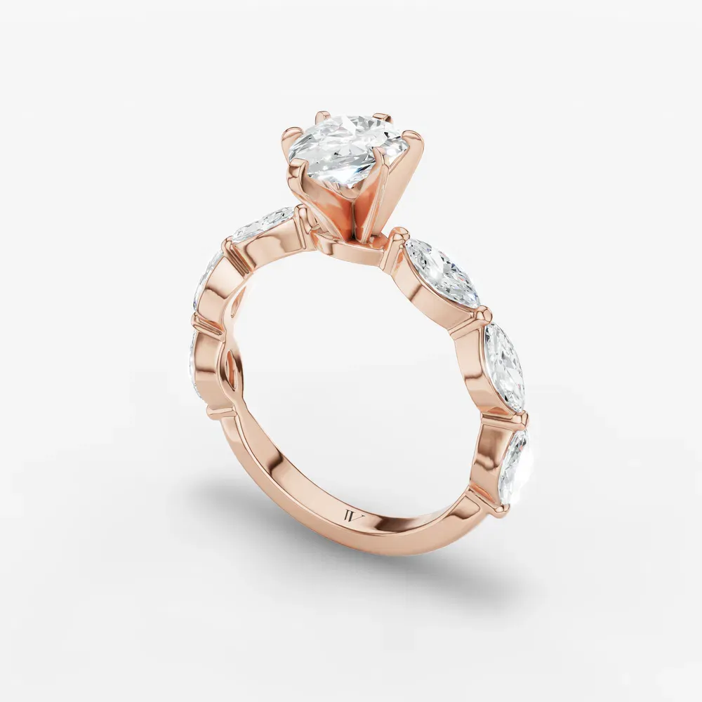 Certified 1 carat Lab Grown Diamond Pear Cut Side Stone Engagement Ring in 14K Rose Gold-Trind