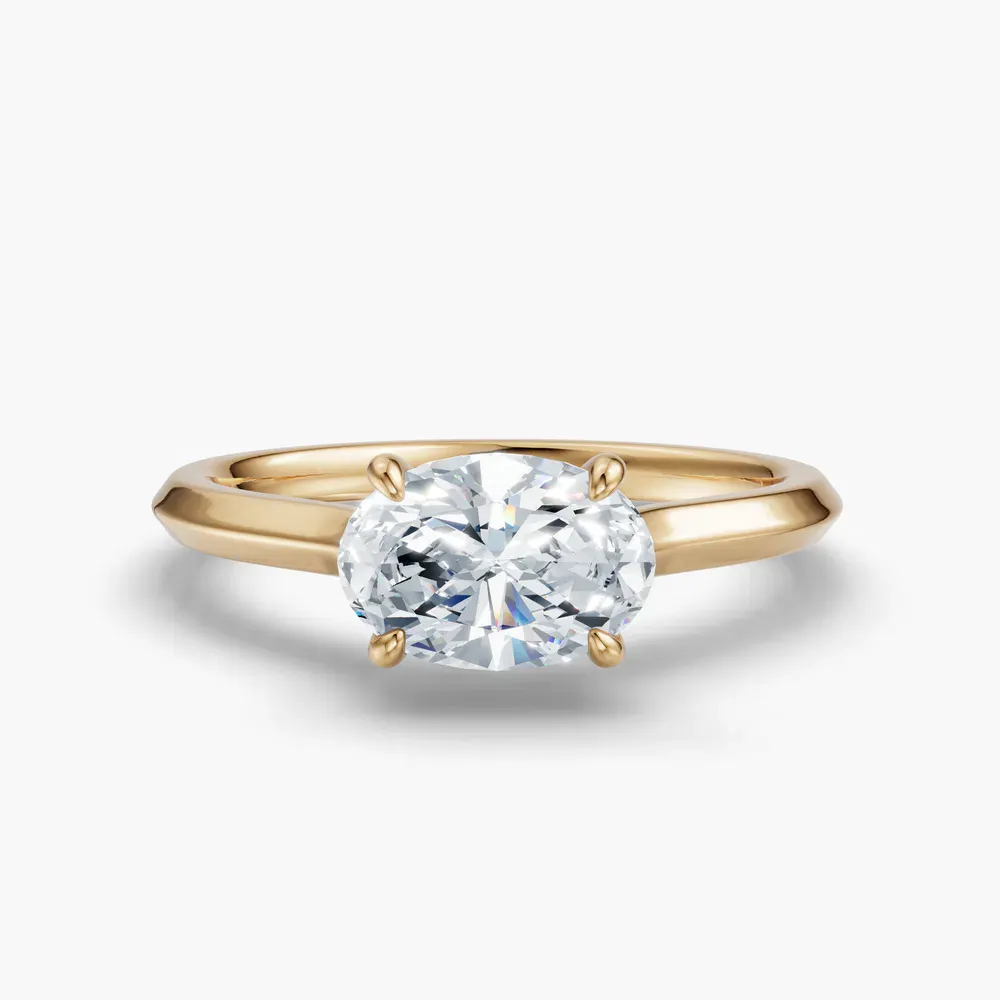 Certified 1 carat Lab Grown Diamond Oval Cut Solitaire, Cathedral, East-West Engagement Ring in 14K Yellow Gold-Zori
