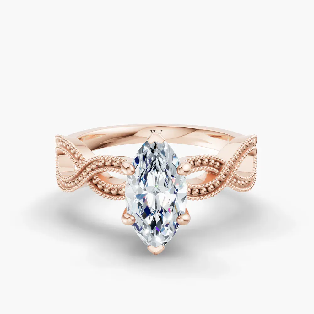Certified 1 carat Lab Grown Diamond Marquise Cut Solitaire, Vintage, Unique Engagement Ring in 14K Rose Gold-Niva