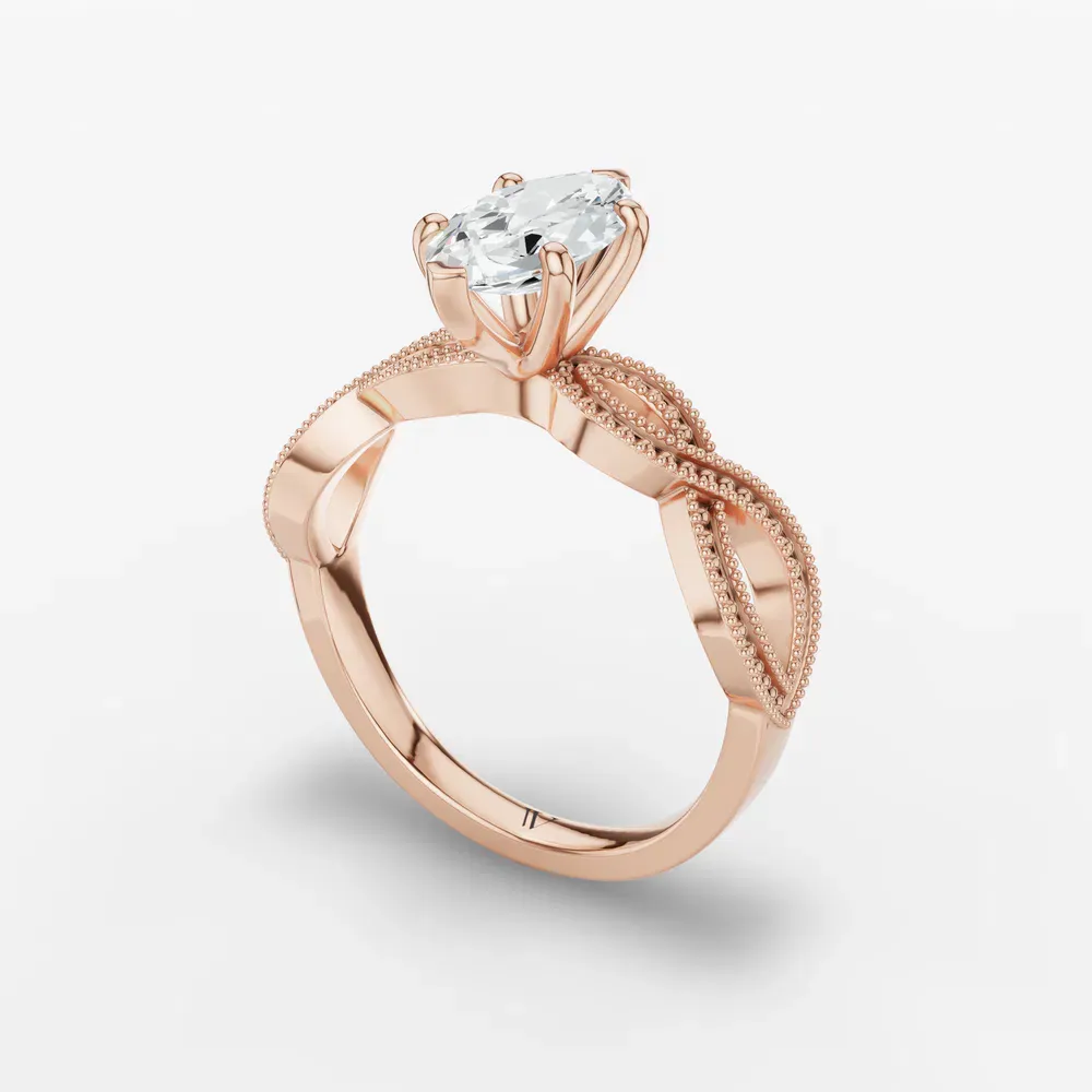 Certified 1 carat Lab Grown Diamond Marquise Cut Solitaire, Vintage, Unique Engagement Ring in 14K Rose Gold-Niva