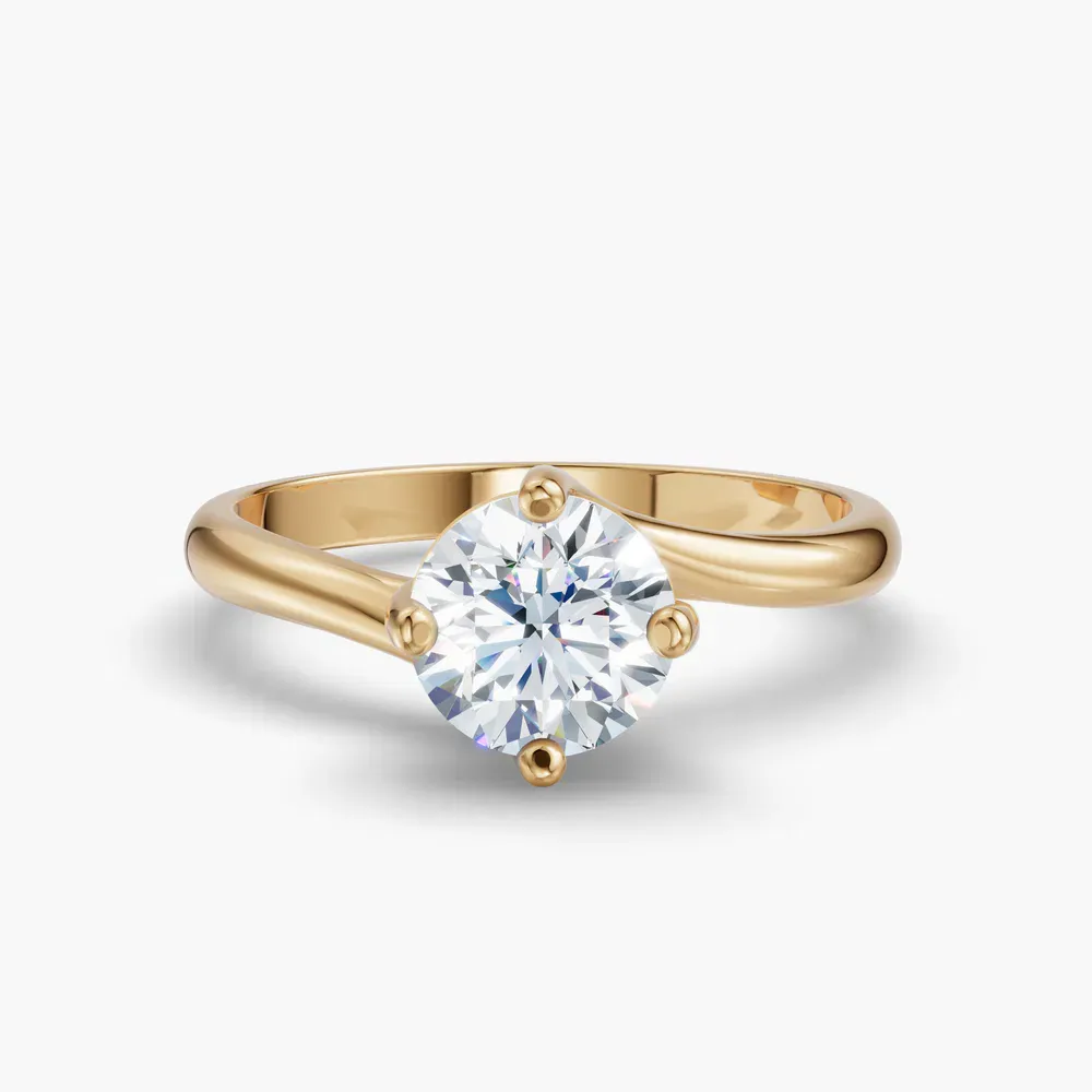 Certified 1 carat Lab Grown Diamond Round Cut Solitaire, Split Shank, Twist Engagement Ring in 14K Yellow Gold-Willa