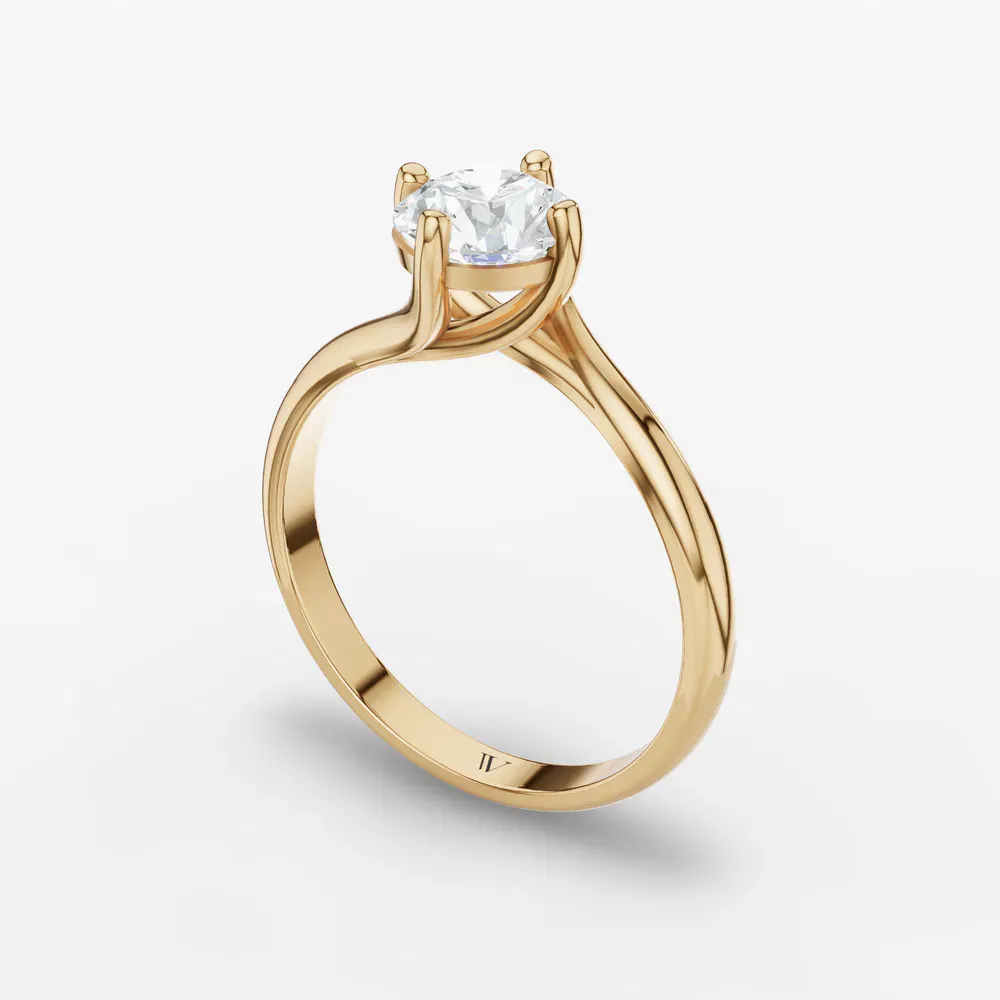 Certified 1 carat Lab Grown Diamond Round Cut Solitaire, Split Shank, Twist Engagement Ring in 14K Yellow Gold-Willa