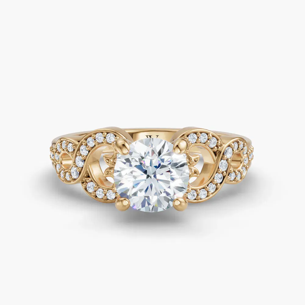 Certified 1 carat Lab Grown Diamond Round Cut Split Shank, Infinity, Twist Engagement Ring in 14K Yellow Gold-Bexoli