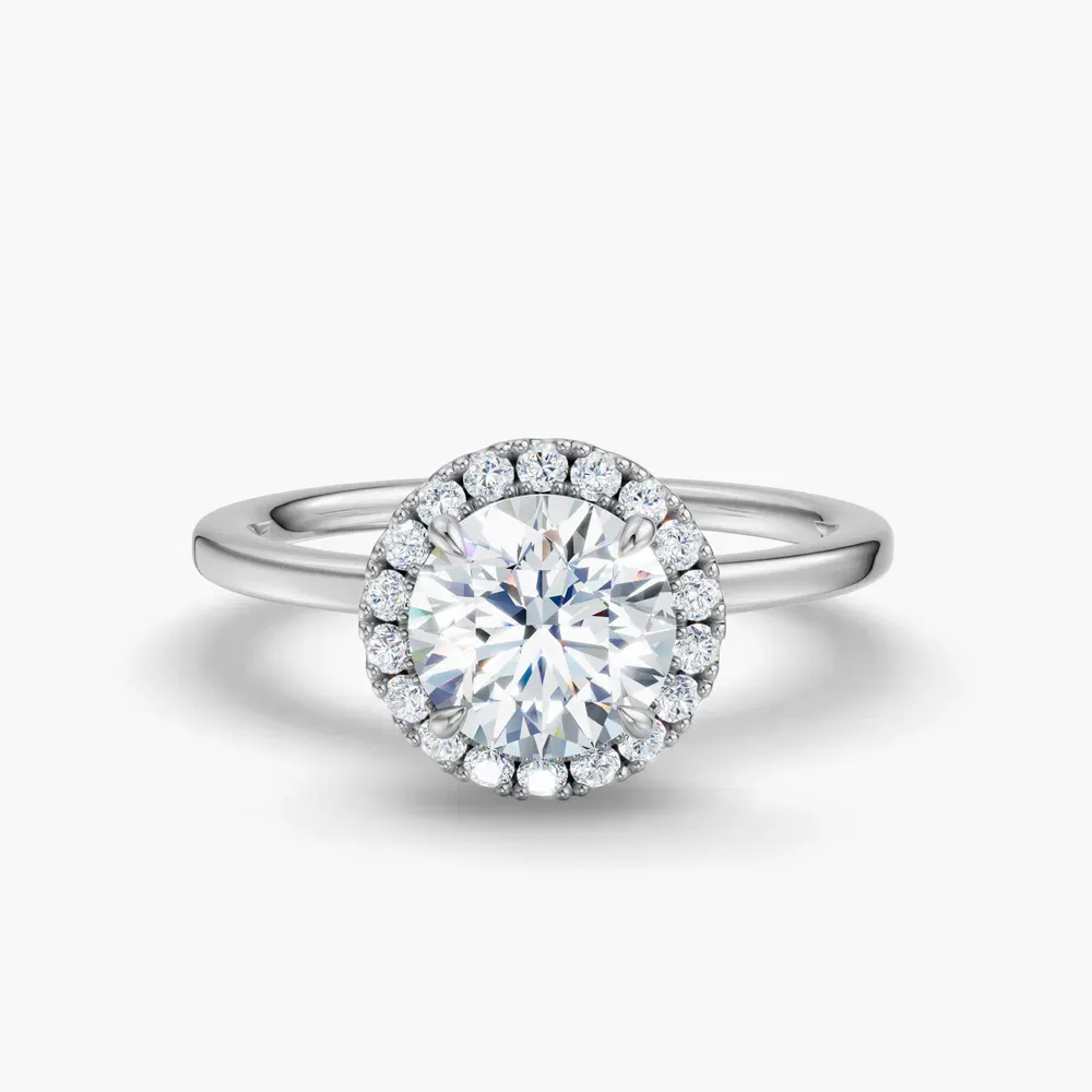 Certified 1 carat Natural Diamond Round Cut Halo, Hidden Halo, Four Prong Engagement Ring in 14K White Gold-Elite Noctil