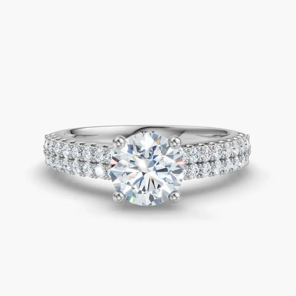 Certified 1 carat Natural Diamond Round Cut Pavé, Classic, Simple Engagement Ring in 14K White Gold-Mevdro