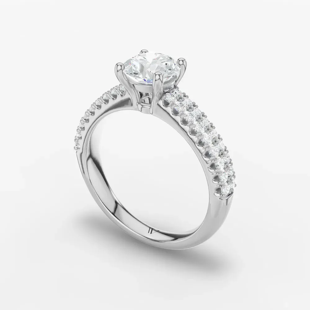Certified 1 carat Natural Diamond Round Cut Pavé, Classic, Simple Engagement Ring in 14K White Gold-Mevdro