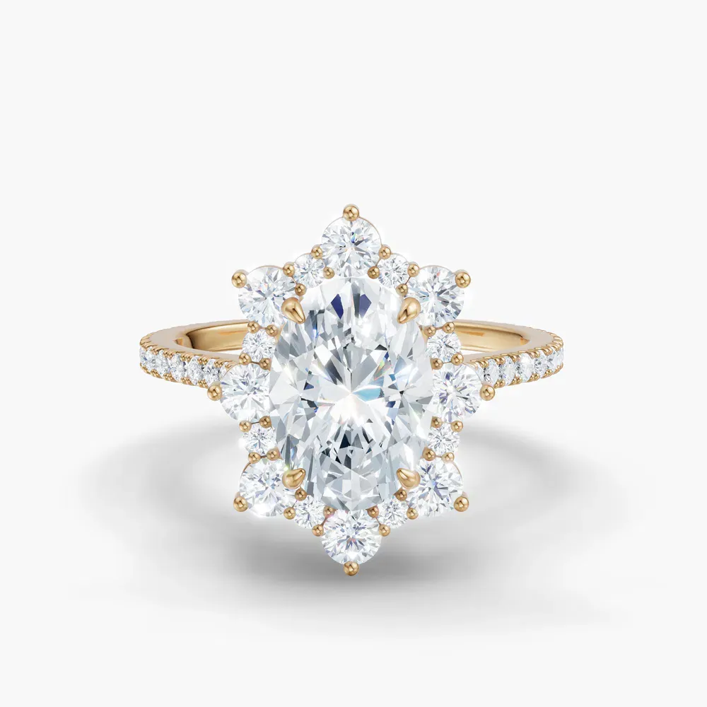Certified 1 carat Natural Diamond Oval Cut Hidden Halo, Halo, Cathedral Engagement Ring in 14K Yellow Gold-Cylen