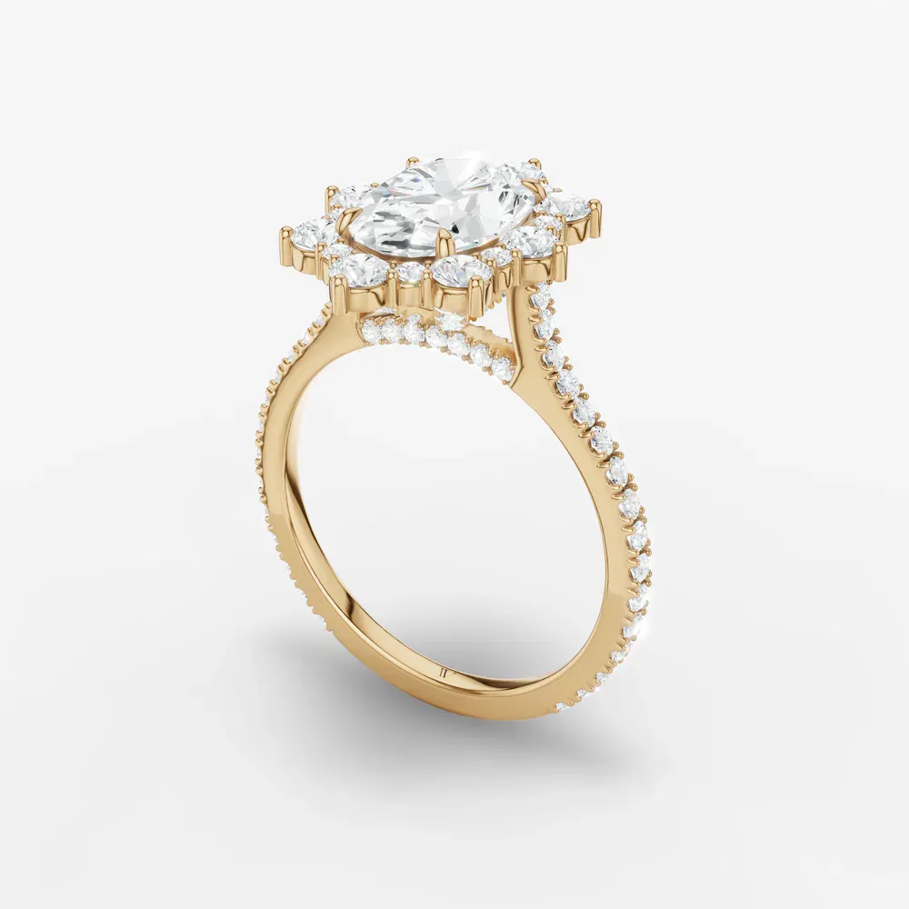 Certified 1 carat Natural Diamond Oval Cut Hidden Halo, Halo, Cathedral Engagement Ring in 14K Yellow Gold-Cylen