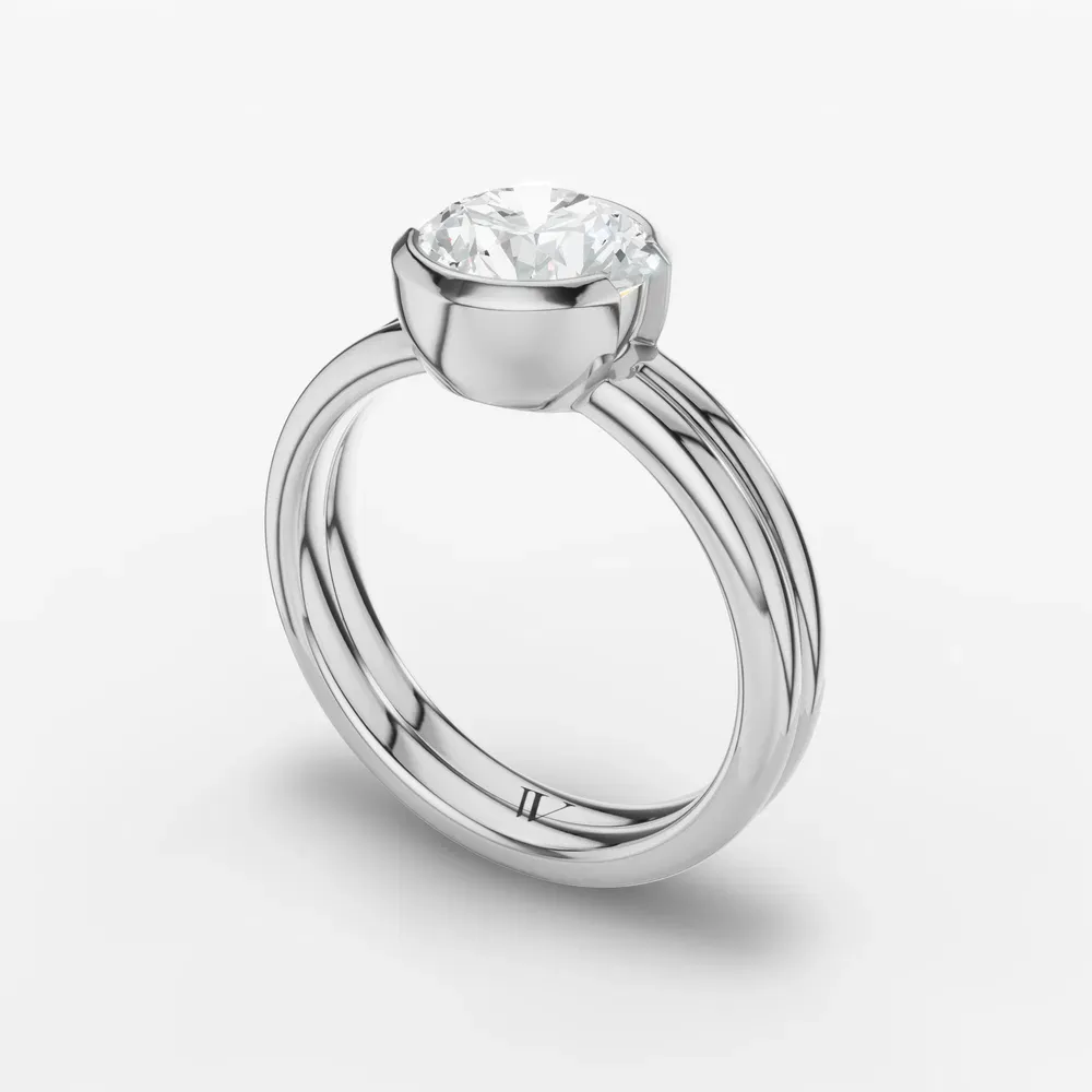 Certified 1 carat Natural Diamond Round Cut Solitaire, Bezel, Modern Engagement Ring in 14K White Gold-Sena