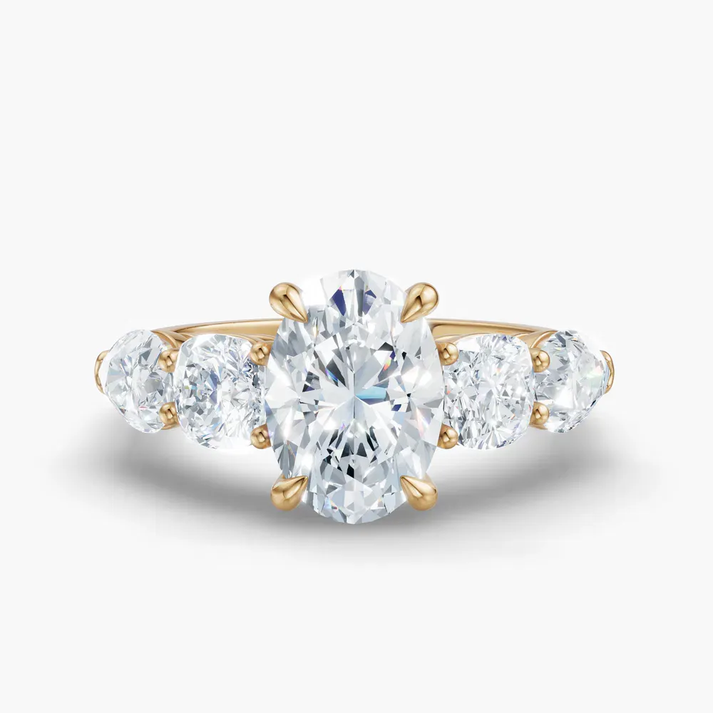Certified 1 carat Natural Diamond Oval Cut Five Stone, Side Stone Engagement Ring in 14K Yellow Gold-Riva