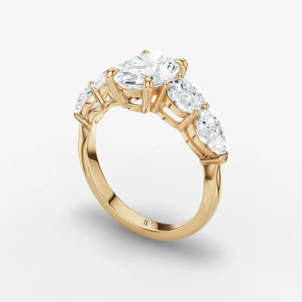 Certified 1 carat Natural Diamond Oval Cut Five Stone, Side Stone Engagement Ring in 14K Yellow Gold-Riva
