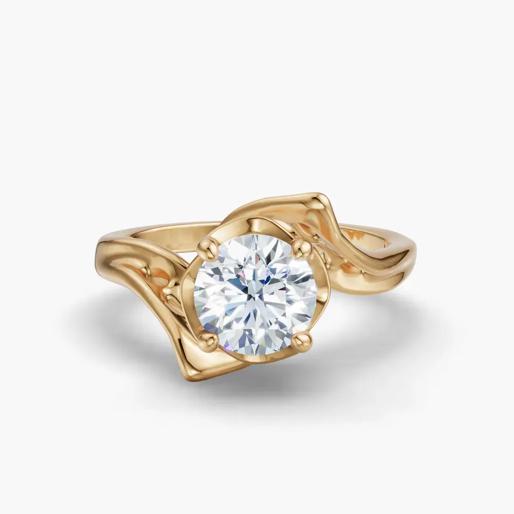 Certified 1 carat Natural Diamond Round Cut Solitaire, Unique, Four Prong Engagement Ring in 14K Yellow Gold-Opalyn