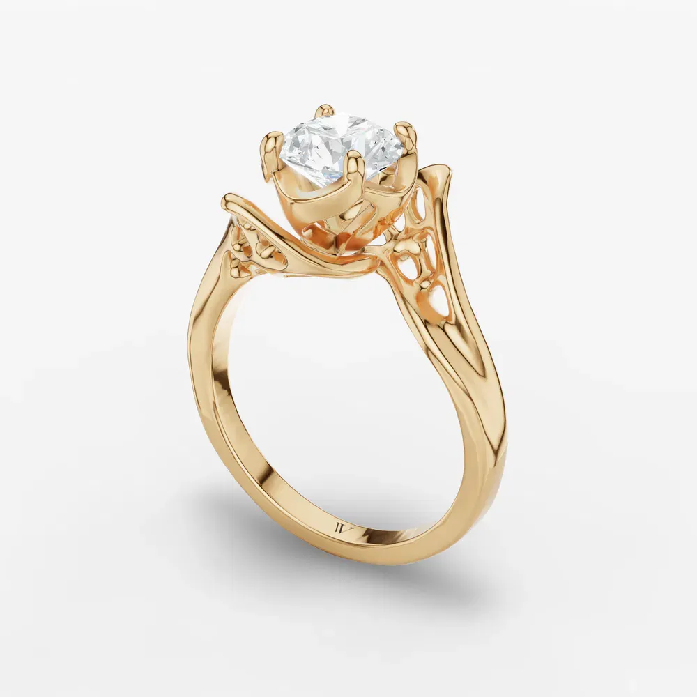 Certified 1 carat Natural Diamond Round Cut Solitaire, Unique, Four Prong Engagement Ring in 14K Yellow Gold-Opalyn