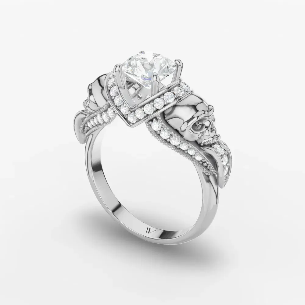 Certified 1 carat Natural Diamond Round Cut Gothic, Milgrain, Side Stone Engagement Ring in 14K White Gold-Coralie