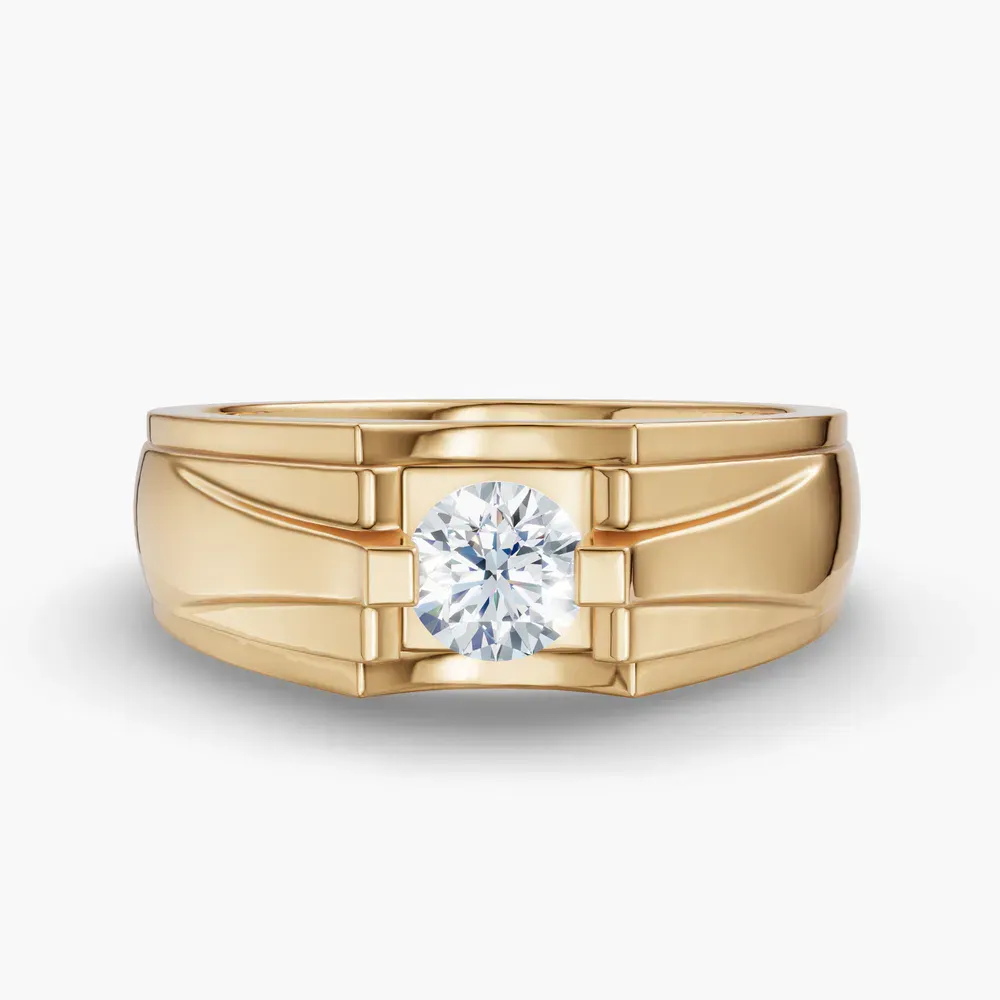 Certified 0.5 carat Natural Diamond Round Cut Men's Engagement Ring in 14K Yellow Gold-Krynex