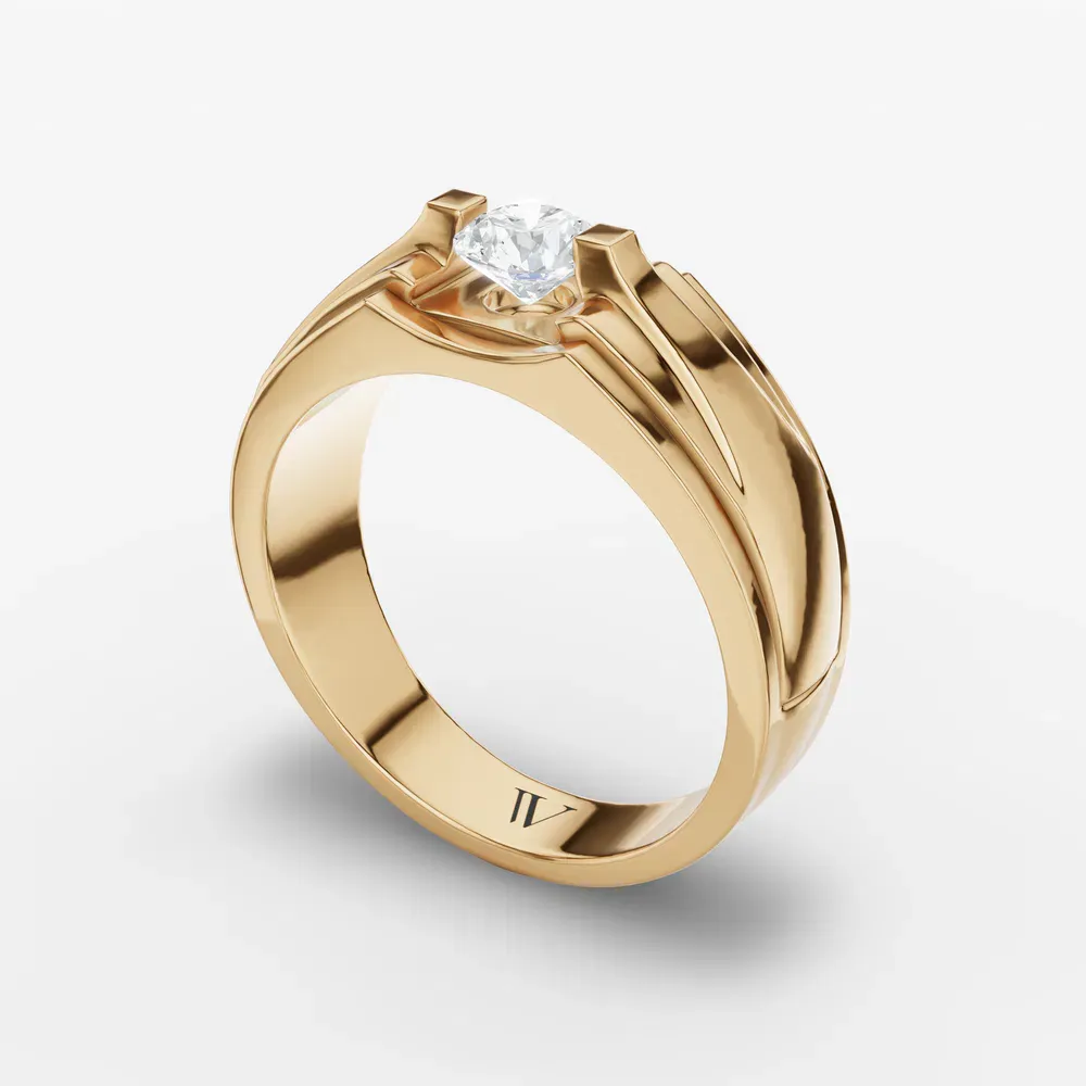 Certified 0.5 carat Natural Diamond Round Cut Men's Engagement Ring in 14K Yellow Gold-Krynex