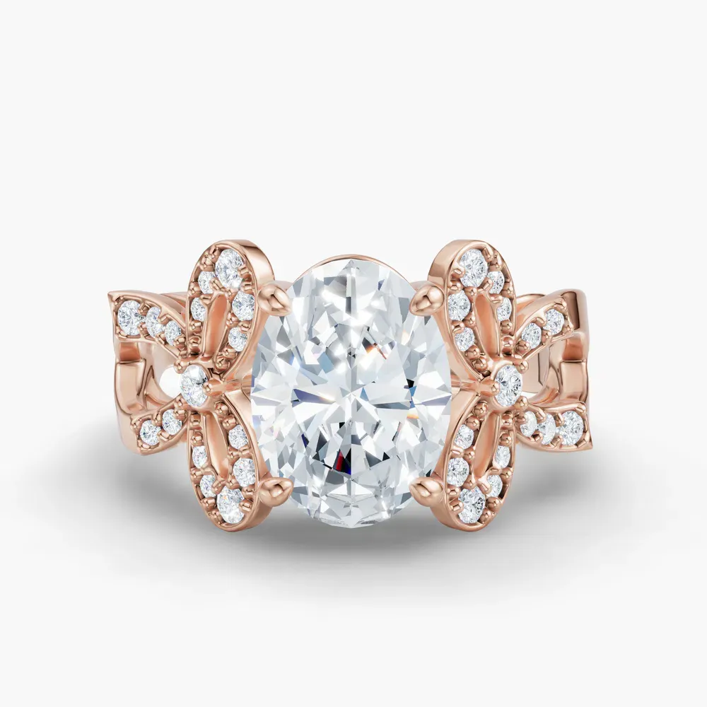 Certified 2 carat Natural Diamond Oval Cut Split Shank, Unique Engagement Ring in 14K Rose Gold-Qexal