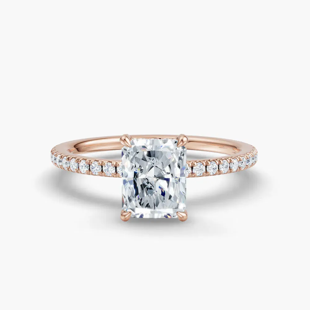 Certified 1 carat Lab Grown Diamond Radiant Cut Pavé, Hidden Halo Engagement Ring in 14K Rose Gold-Orhi