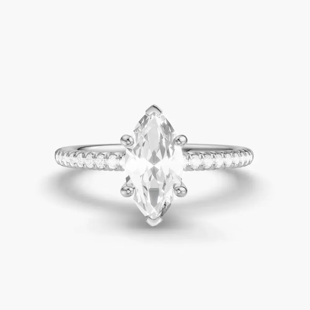 Certified 1 carat Lab Grown Diamond Marquise Cut Pavé, Classic, Simple Engagement Ring in 14K White Gold-Glaciry