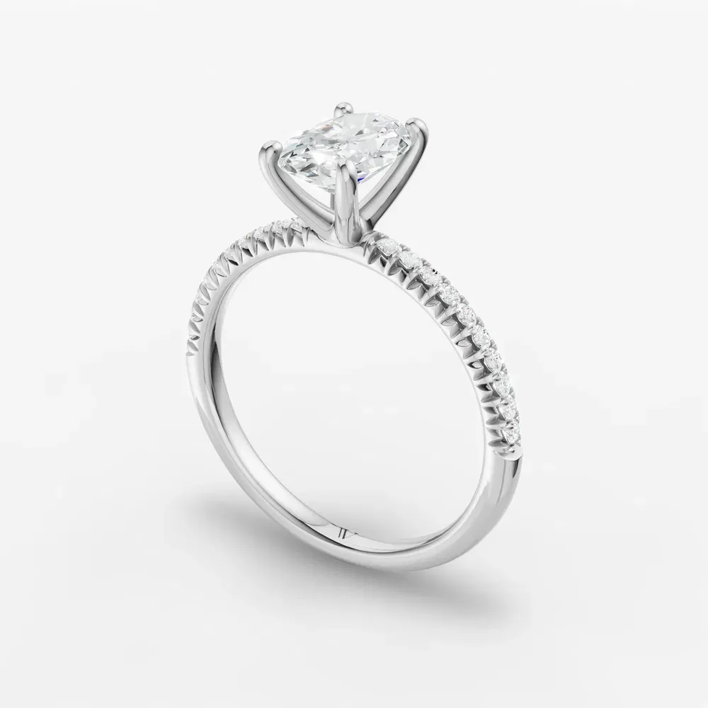 Certified 1 carat Lab Grown Diamond Oval Cut Pavé, Classic, Simple Engagement Ring in 14K White Gold-Glaciry